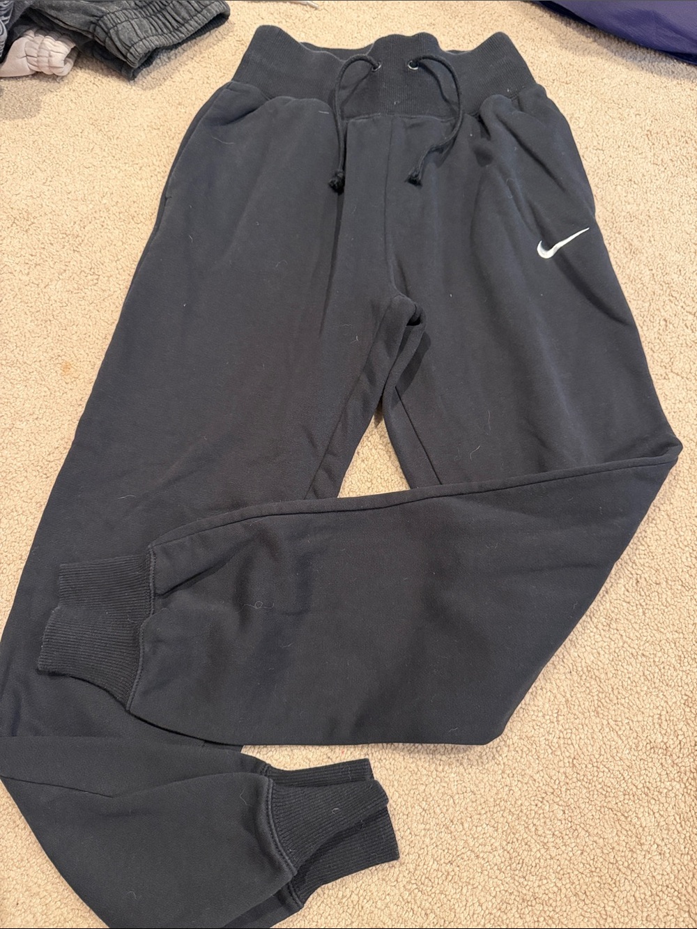 Nike Black ladies Sweatpants joggers with White Swoosh Sz XS